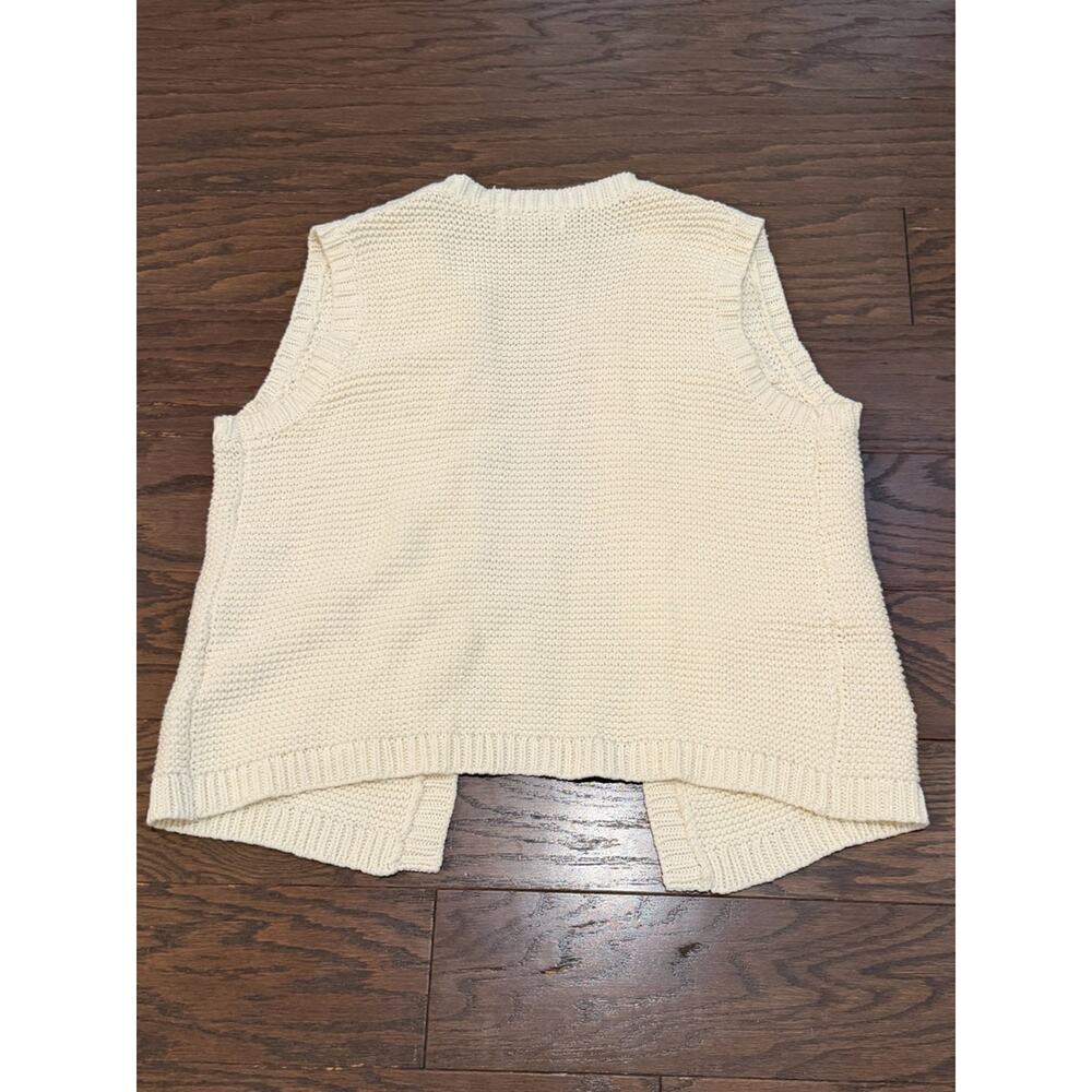 John + Jenn Cream Knit Sweater Vest Gold Button Pocket Open Front Size Large - Picture 5 of 8